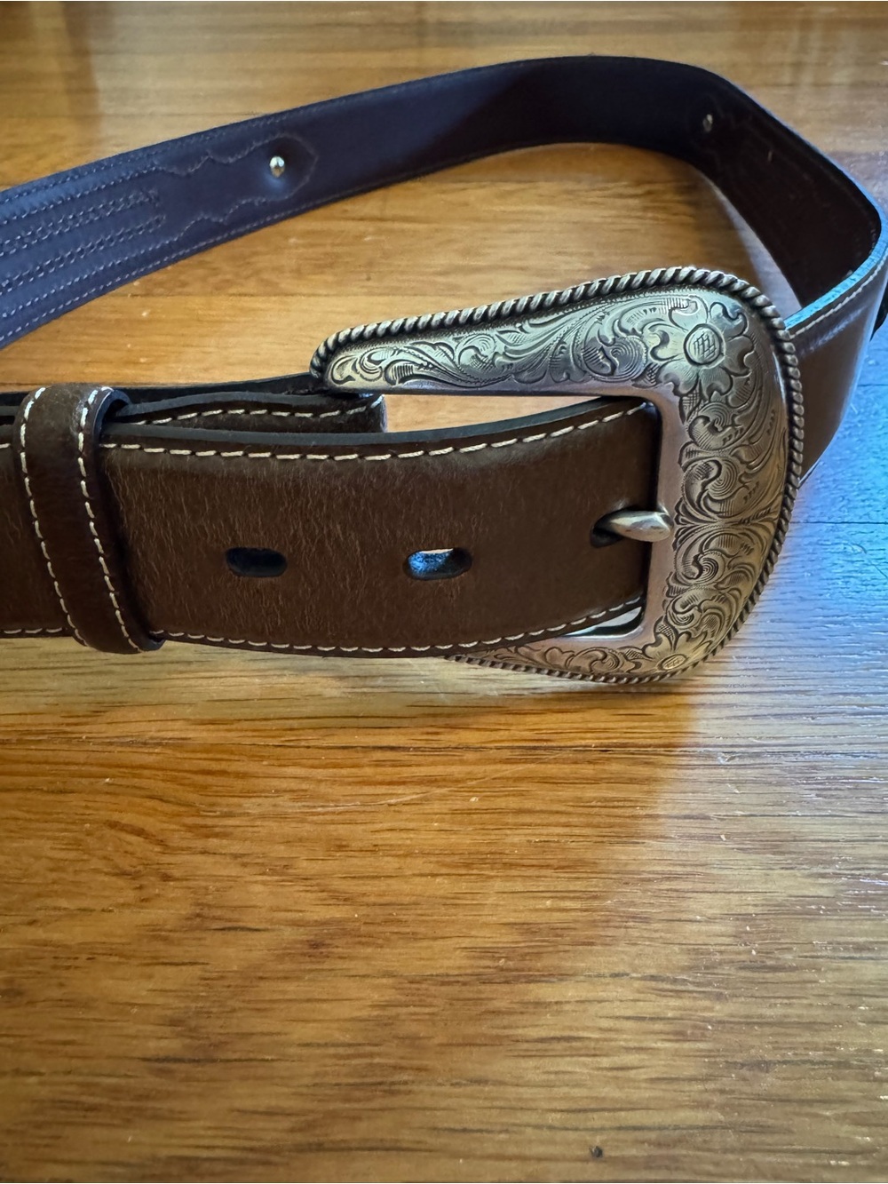 Nocona Brown Leather Belt w/ Aztec Fabric Inlay & Conchos